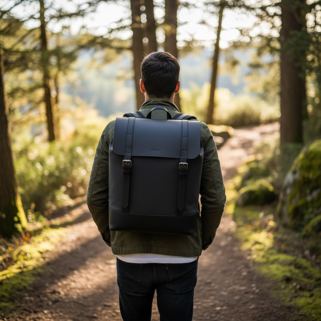 Person bär Voyager 25L utomhus
