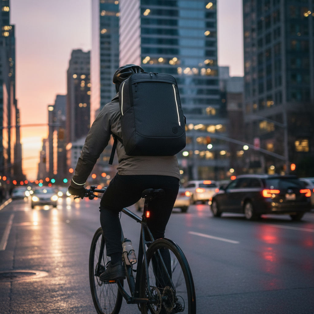 Cyklist i skymning med Metro Reflect 24L
