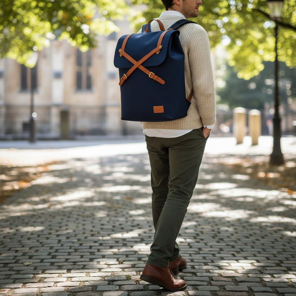 Person bär Harbor Navy 22L utomhus