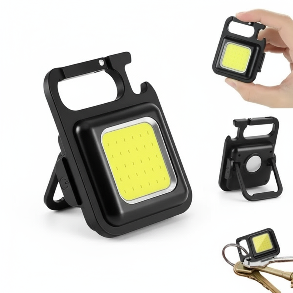 Mini LED Arbetslampa Nyckelring - COB Ficklampa med Magnet & Karbinhake